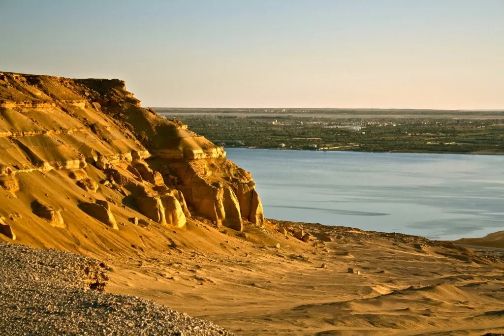 Lake Qarun Egypt with beautiful desert landscape in Fayoum Oasis