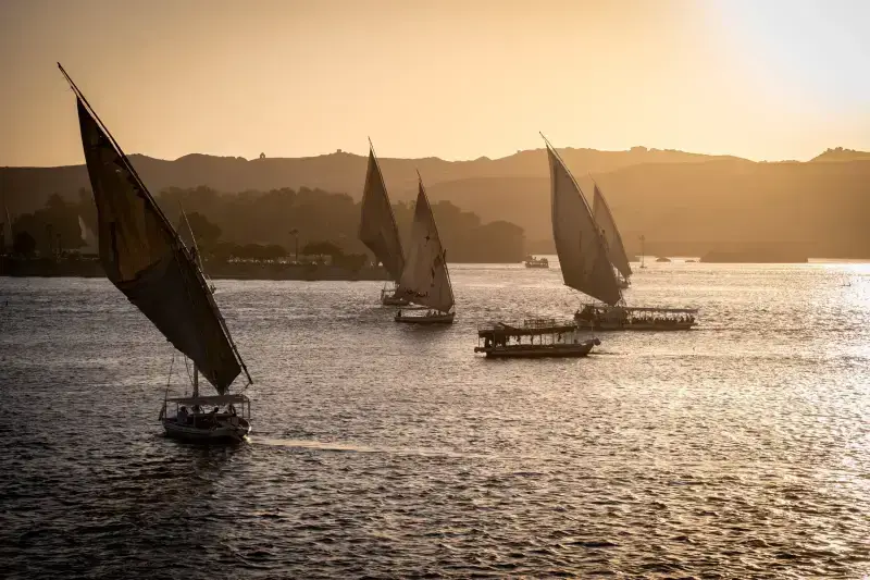 A Nile cruise in Egypt sailing along the river with ancient temples